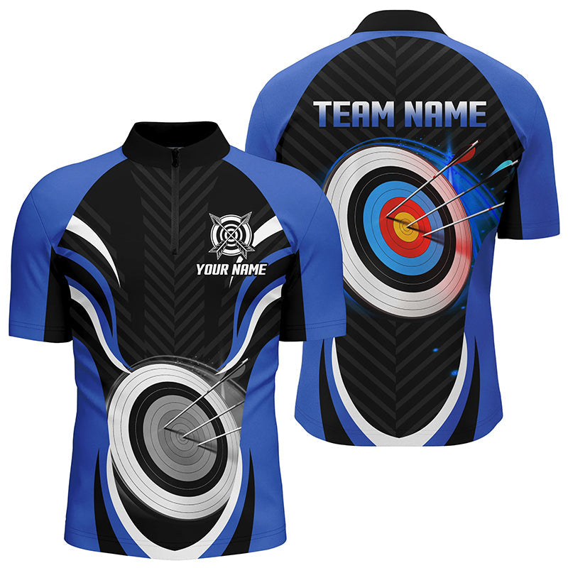 Blue Archery Jerseys Customized Archery 3d Target Quarter-Zip Shirts, Archery Outfits
