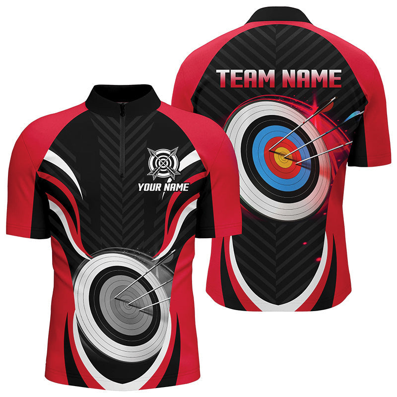 Red Archery Jerseys Customized Archery 3d Target Quarter-Zip Shirts, Archery Outfits
