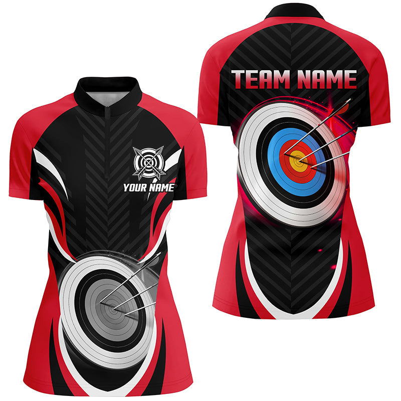 Red Archery Jerseys Customized Archery 3d Target Quarter-Zip Shirts, Archery Outfits