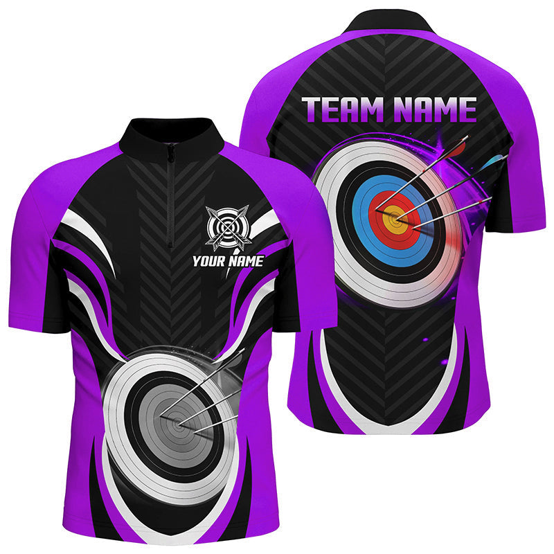 Purple Archery Jerseys Customized Archery 3d Target Quarter-Zip Shirts, Archery Outfit