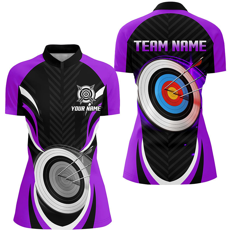 Purple Archery Jerseys Customized Archery 3d Target Quarter-Zip Shirts, Archery Outfit