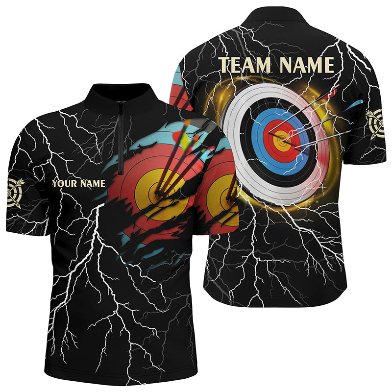 Personalized Archery 3d Target Thunder Lightning Customized Archery Quarter-Zip Shirts