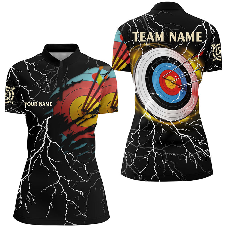 Personalized Archery 3d Target Thunder Lightning Customized Archery Quarter-Zip Shirts