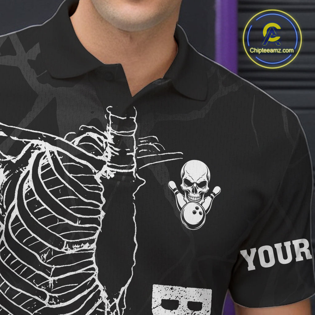 Black And White Funny Skeleton Bowling Shirts Custom Skull Bowling League Team Jersey
