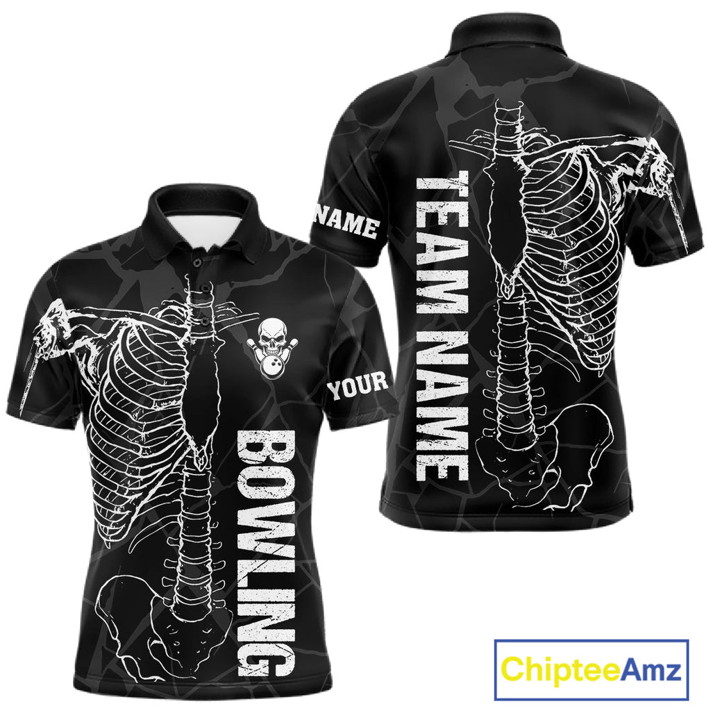 Black And White Funny Skeleton Bowling Shirts Custom Skull Bowling League Team Jersey
