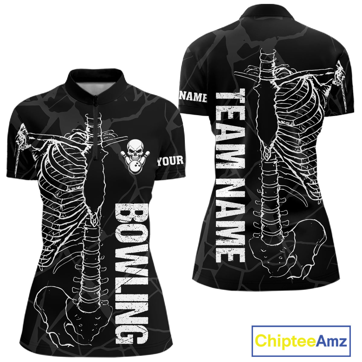 Black And White Funny Skeleton Bowling Shirts Custom Skull Bowling League Team Jersey