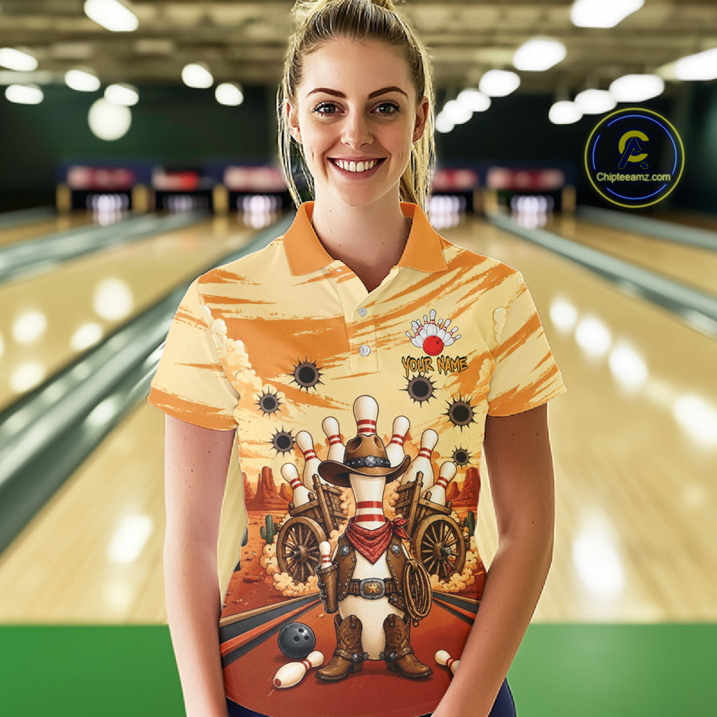 Funny Pins Cowboy Bowling Shirt Custom Bowling Team Outfit, Bowling Jersey Polo & 1/4 Zip