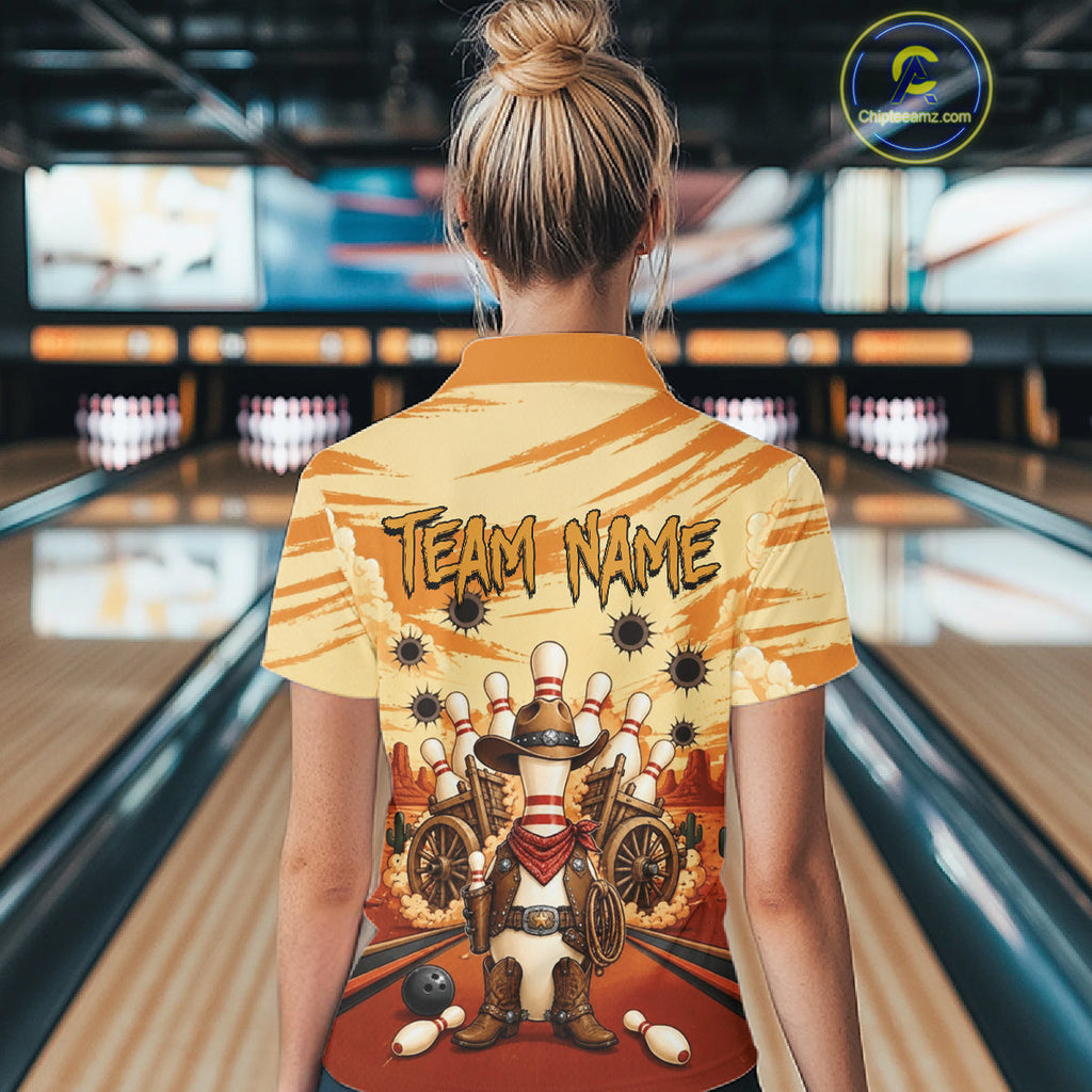 Funny Pins Cowboy Bowling Shirt Custom Bowling Team Outfit, Bowling Jersey Polo & 1/4 Zip