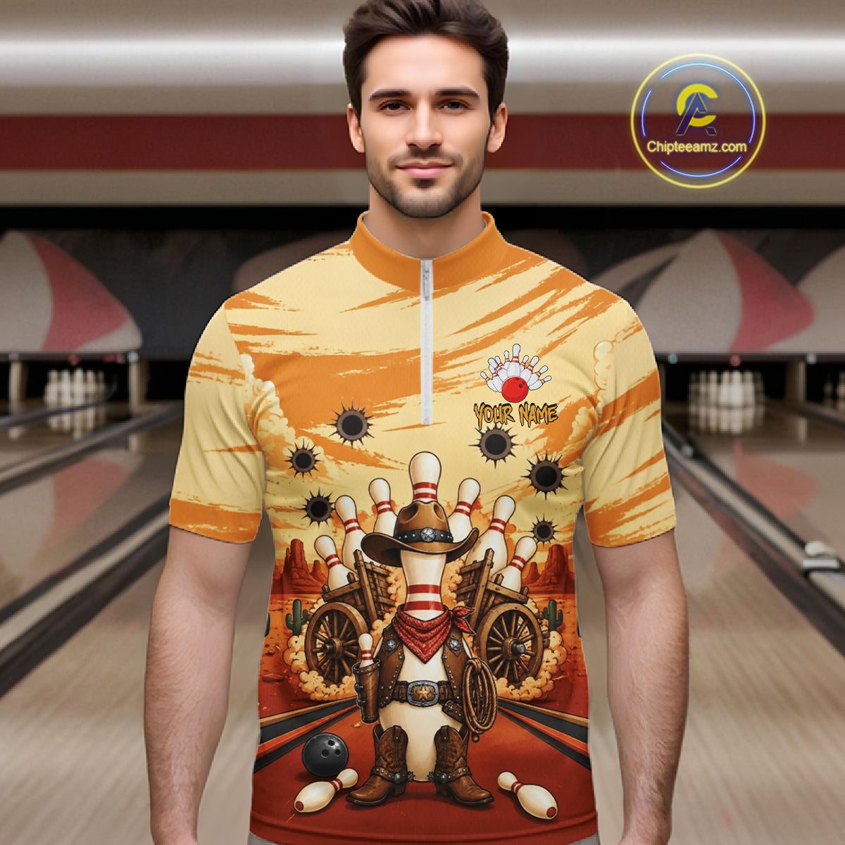 Funny Pins Cowboy Bowling Shirt Custom Bowling Team Outfit, Bowling Jersey Polo & 1/4 Zip