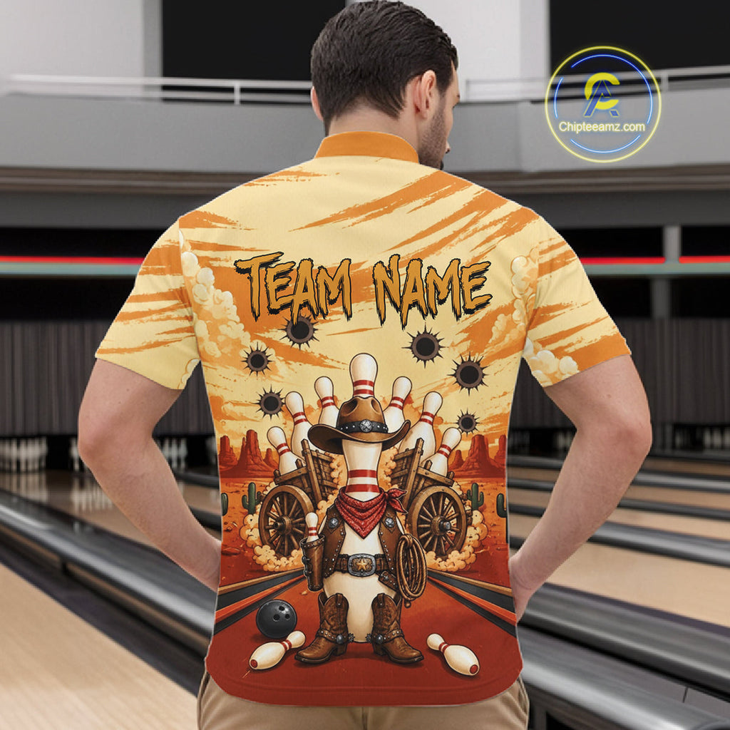 Funny Pins Cowboy Bowling Shirt Custom Bowling Team Outfit, Bowling Jersey Polo & 1/4 Zip
