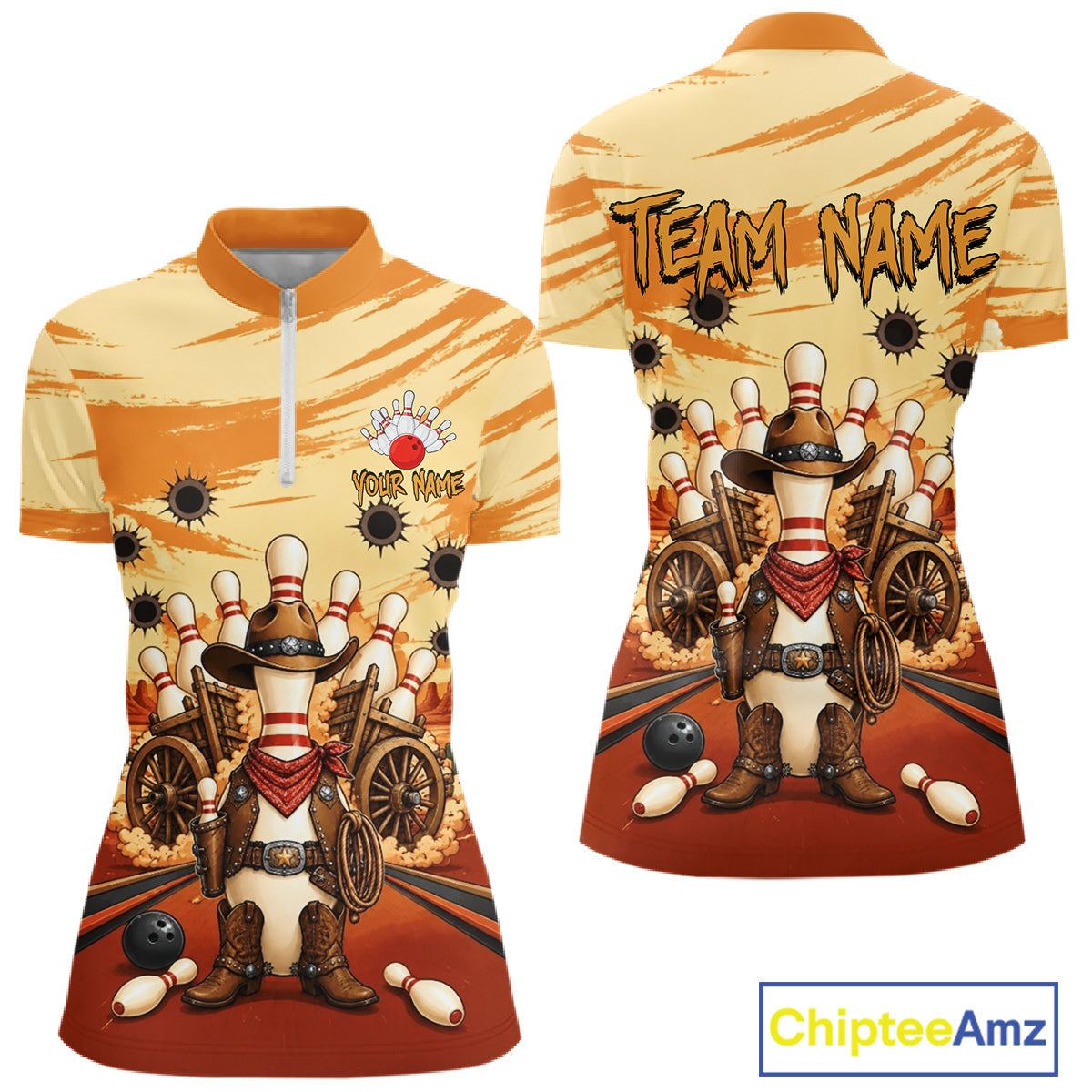 Funny Pins Cowboy Bowling Shirt Custom Bowling Team Outfit, Bowling Jersey Polo & 1/4 Zip