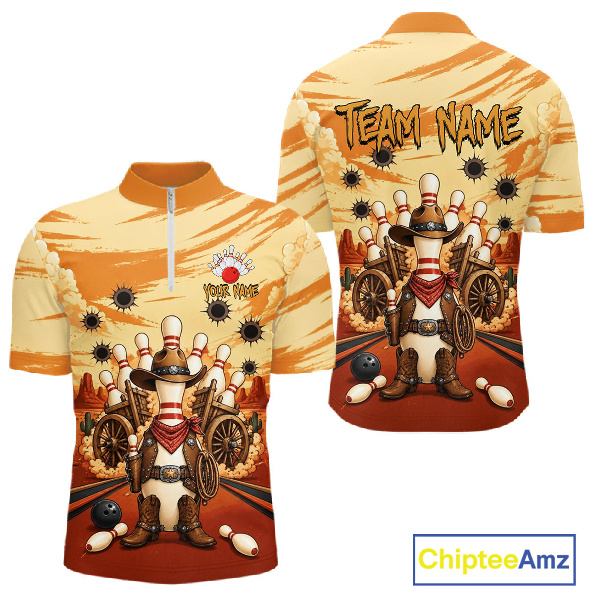 Funny Pins Cowboy Bowling Shirt Custom Bowling Team Outfit, Bowling Jersey Polo & 1/4 Zip