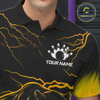 Black And Yellow Custom Thunder Lightning Panther Bowling Team Shirt Bowling League Jersey