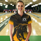Black And Yellow Custom Thunder Lightning Panther Bowling Team Shirt Bowling League Jersey