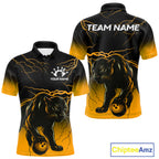 Black And Yellow Custom Thunder Lightning Panther Bowling Team Shirt Bowling League Jersey