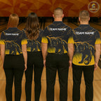 Black And Yellow Custom Thunder Lightning Panther Bowling Team Shirt Bowling League Jersey