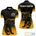 Black And Yellow Custom Thunder Lightning Panther Bowling Team Shirt Bowling League Jersey