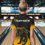 Black And Yellow Custom Thunder Lightning Panther Bowling Team Shirt Bowling League Jersey