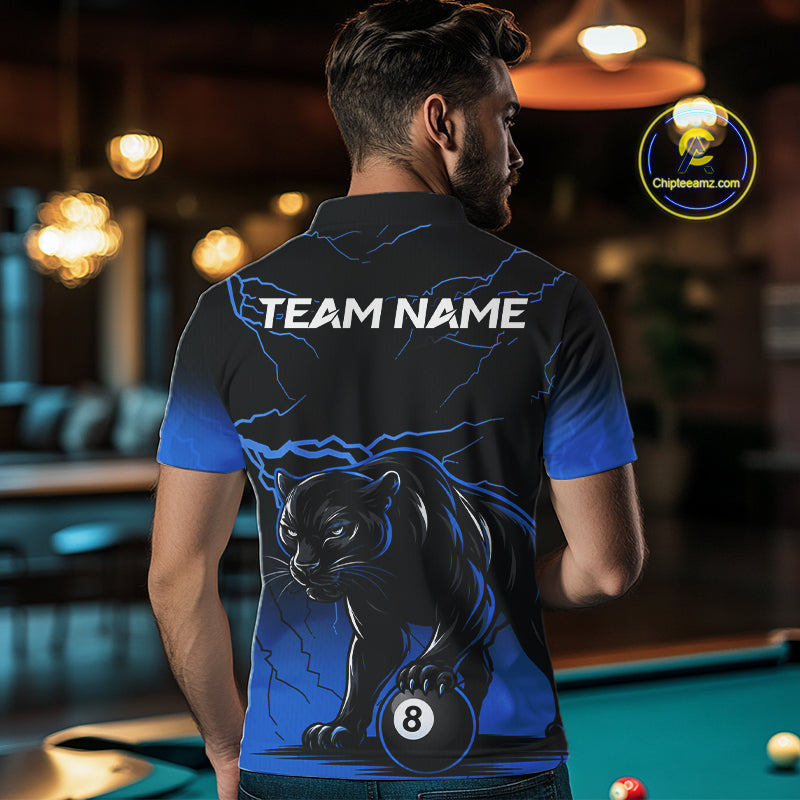 Black And Blue 8 Ball Pool Lightning Custom Panther Billiard Shirts, Billiard Team Jersey