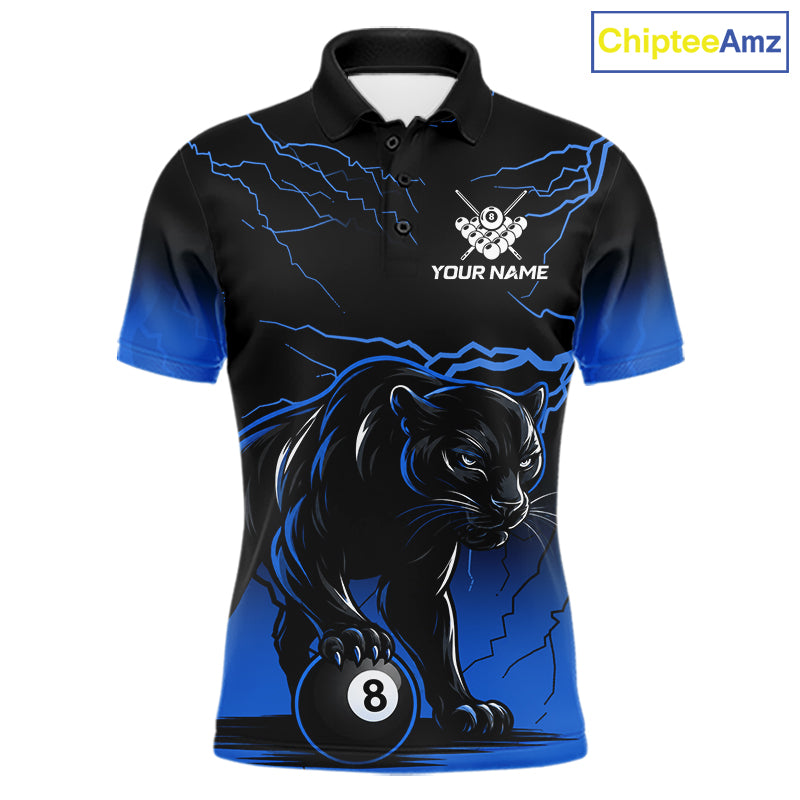 Black And Blue 8 Ball Pool Lightning Custom Panther Billiard Shirts, Billiard Team Jersey
