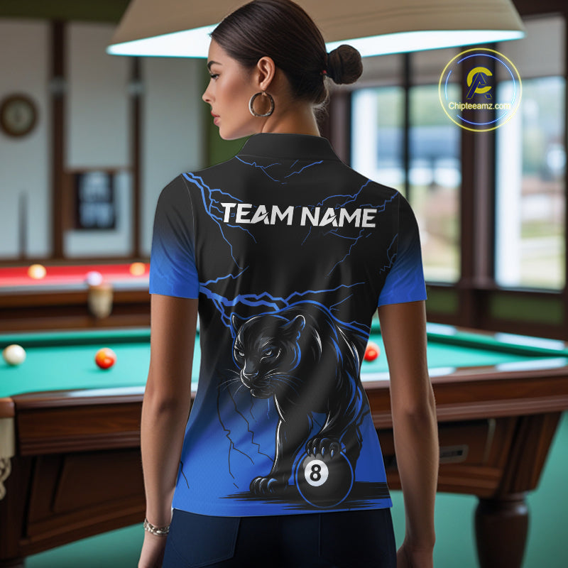 Black And Blue 8 Ball Pool Lightning Custom Panther Billiard Shirts, Billiard Team Jersey