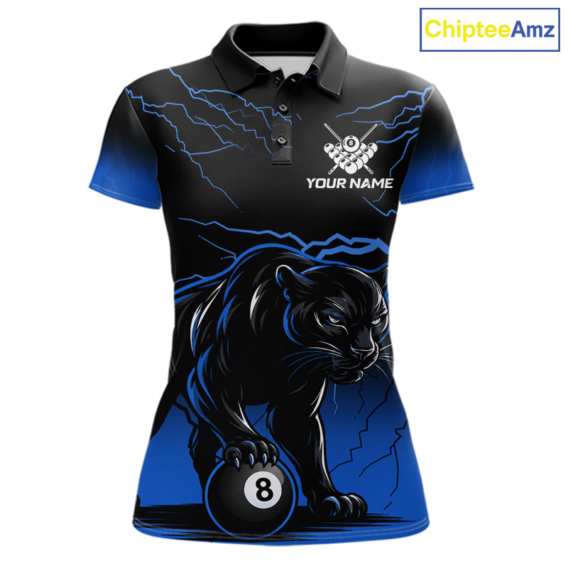 Black And Blue 8 Ball Pool Lightning Custom Panther Billiard Shirts, Billiard Team Jersey