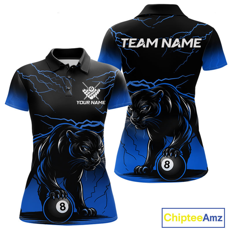 Black And Blue 8 Ball Pool Lightning Custom Panther Billiard Shirts, Billiard Team Jersey