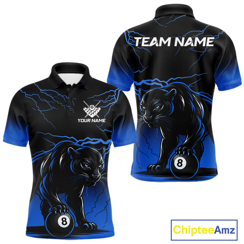 Black And Blue 8 Ball Pool Lightning Custom Panther Billiard Shirts, Billiard Team Jersey