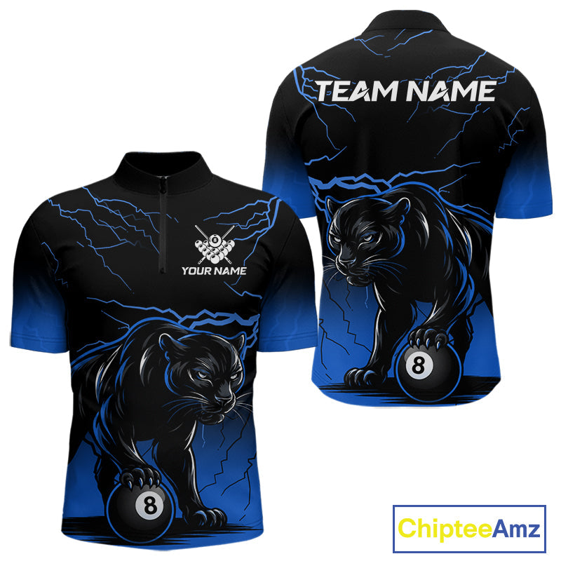Black And Blue 8 Ball Pool Lightning Custom Panther Billiard Shirts, Billiard Team Jersey