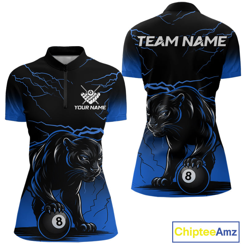 Black And Blue 8 Ball Pool Lightning Custom Panther Billiard Shirts, Billiard Team Jersey