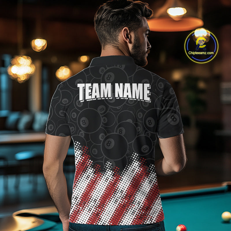 Red, White And Black 8 Ball Billiard Jersey Custom Pool Team Shirts Polo & 1/4 Zip