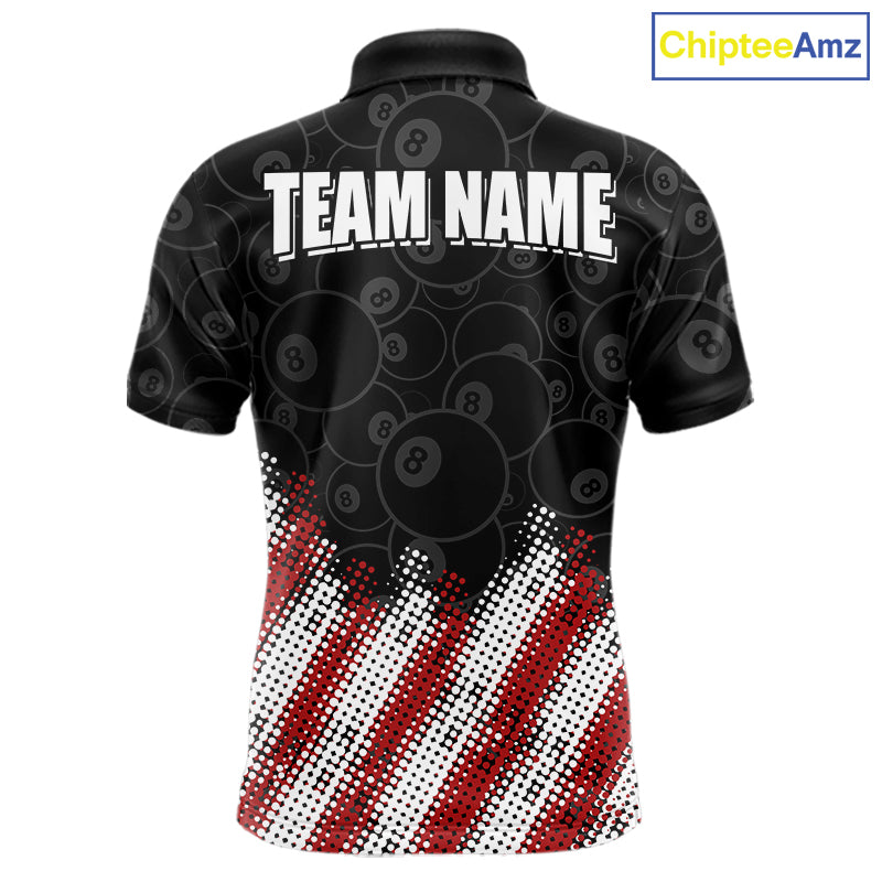 Red, White And Black 8 Ball Billiard Jersey Custom Pool Team Shirts Polo & 1/4 Zip