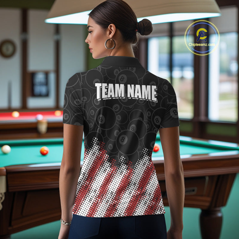 Red, White And Black 8 Ball Billiard Jersey Custom Pool Team Shirts Polo & 1/4 Zip