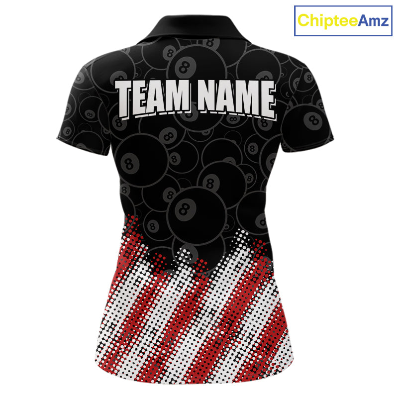 Red, White And Black 8 Ball Billiard Jersey Custom Pool Team Shirts Polo & 1/4 Zip