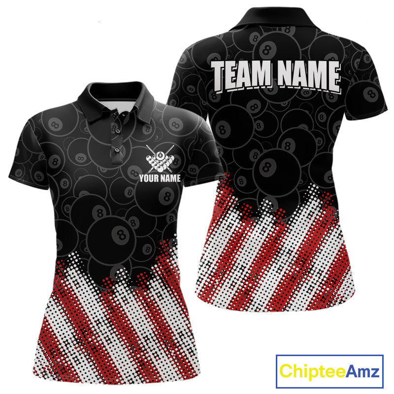Red, White And Black 8 Ball Billiard Jersey Custom Pool Team Shirts Polo & 1/4 Zip