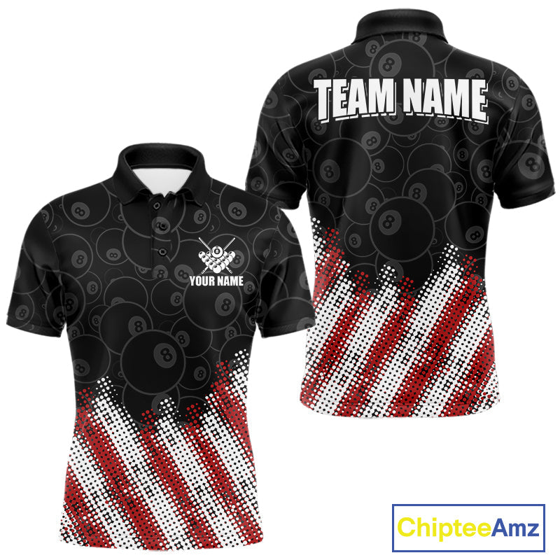 Red, White And Black 8 Ball Billiard Jersey Custom Pool Team Shirts Polo & 1/4 Zip