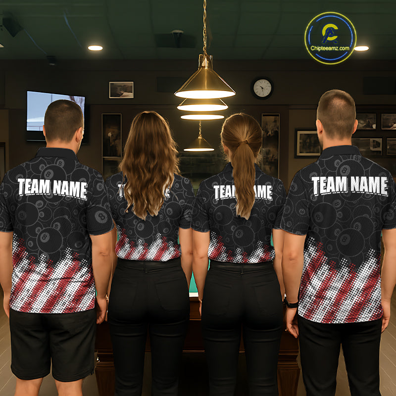 Red, White And Black 8 Ball Billiard Jersey Custom Pool Team Shirts Polo & 1/4 Zip