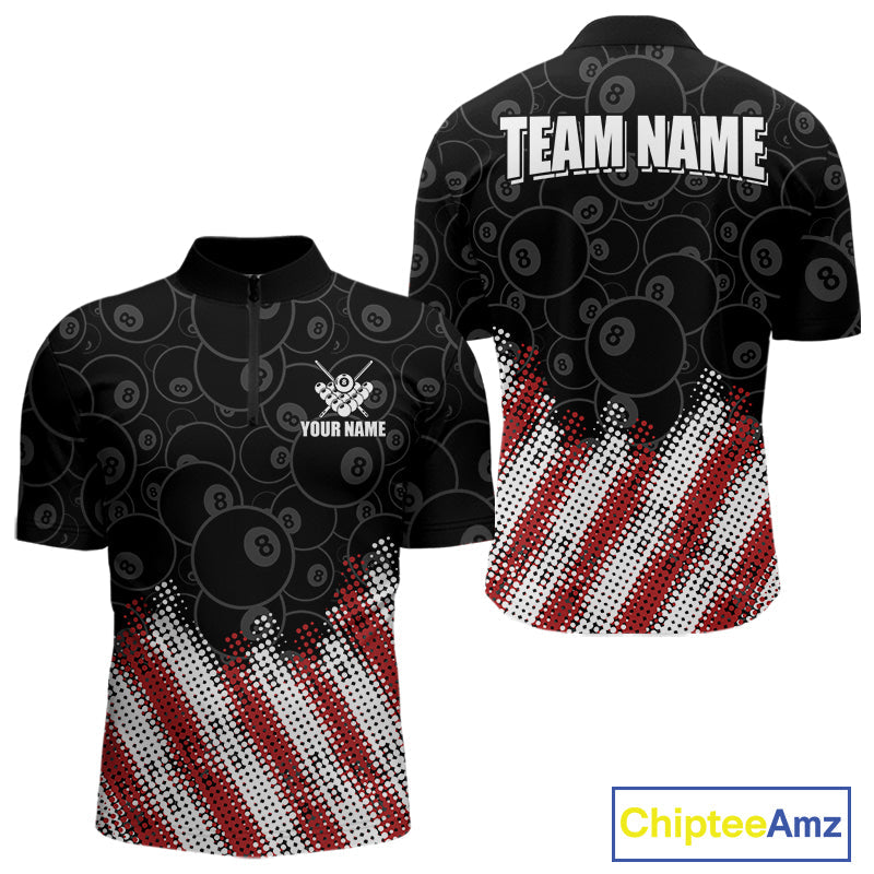 Red, White And Black 8 Ball Billiard Jersey Custom Pool Team Shirts Polo & 1/4 Zip