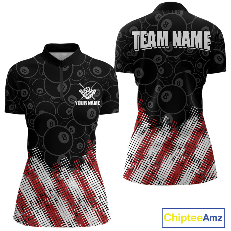 Red, White And Black 8 Ball Billiard Jersey Custom Pool Team Shirts Polo & 1/4 Zip