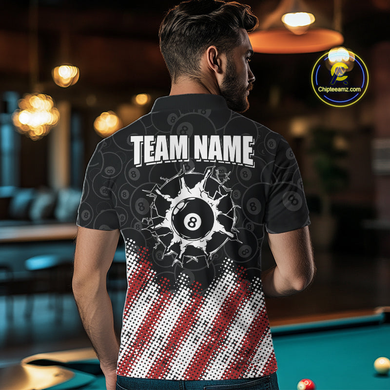 Red, White And Black 8 Ball Billiard Pool Shirts Custom Billiard Team Jersey Polo, 1/4 Zip
