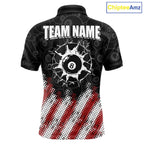Red, White And Black 8 Ball Billiard Pool Shirts Custom Billiard Team Jersey Polo, 1/4 Zip