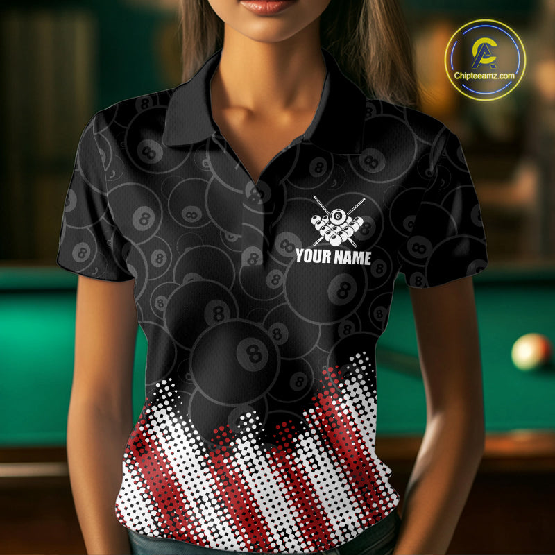 Red, White And Black 8 Ball Billiard Pool Shirts Custom Billiard Team Jersey Polo, 1/4 Zip