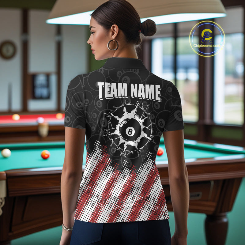 Red, White And Black 8 Ball Billiard Pool Shirts Custom Billiard Team Jersey Polo, 1/4 Zip