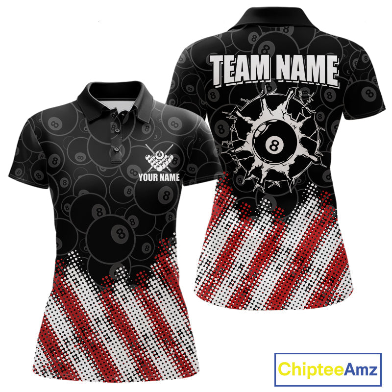 Red, White And Black 8 Ball Billiard Pool Shirts Custom Billiard Team Jersey Polo, 1/4 Zip