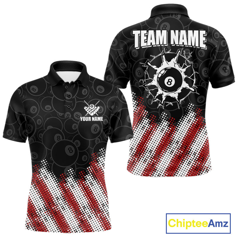 Red, White And Black 8 Ball Billiard Pool Shirts Custom Billiard Team Jersey Polo, 1/4 Zip