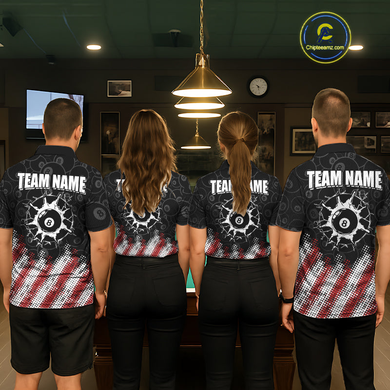 Red, White And Black 8 Ball Billiard Pool Shirts Custom Billiard Team Jersey Polo, 1/4 Zip