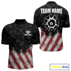 Red, White And Black 8 Ball Billiard Pool Shirts Custom Billiard Team Jersey Polo, 1/4 Zip