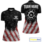 Red, White And Black 8 Ball Billiard Pool Shirts Custom Billiard Team Jersey Polo, 1/4 Zip