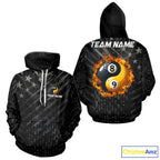 Black US Flag Ying And Yang 8 Ball & 9 Ball Custom Billiard Hoodie For Pool Player, Billiard Jersey