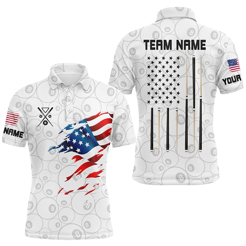 Personalized American Flag White Billiard Shirts Custom Patriotic Billiard Jerseys